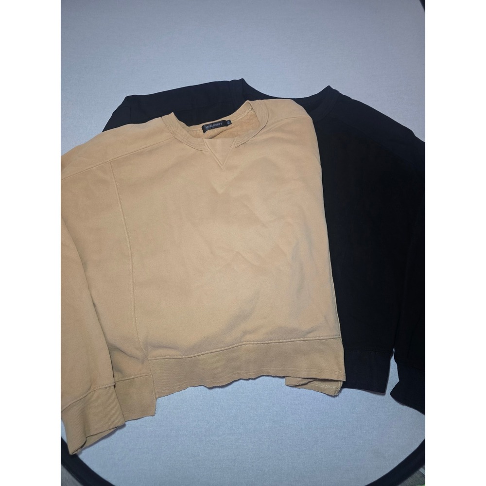 Lot MEROKEETY Womens XL Black Tan Crewneck Sweatshirt Pullover Oversized Neutral